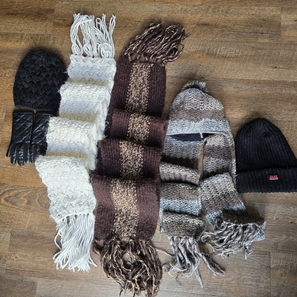 Cozy Knit Scarf and Hat Lot with Gloves